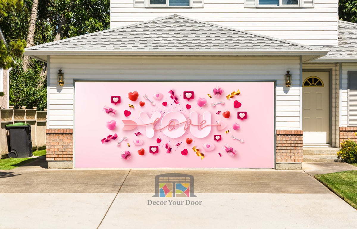 Happy Valentines Day Garage Door Cover Wrap Mural Home Decoration (Design #7) — exterior clearance cover