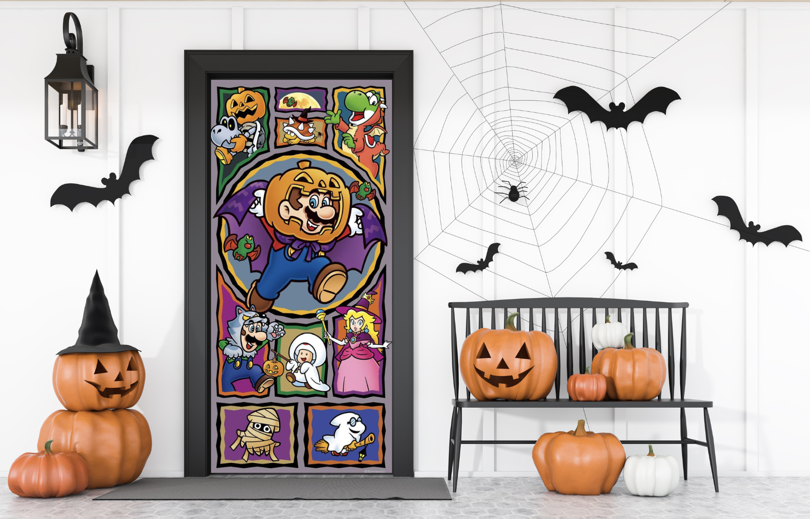Mario And Friends Happy Halloween Front Door Cover