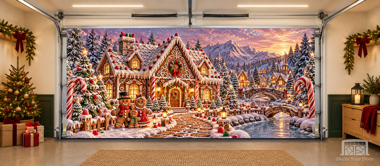 Gingerbread Christmas Wonderland interior garage door cover — TwoCar front, Decor Your Door