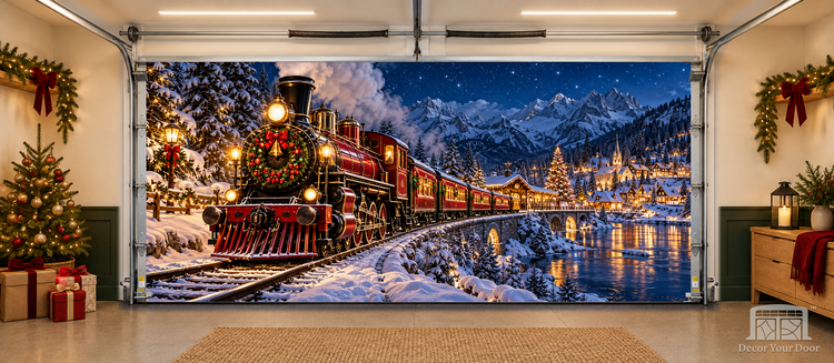 Christmas Starlight Express interior garage door cover — TwoCar front, Decor Your Door