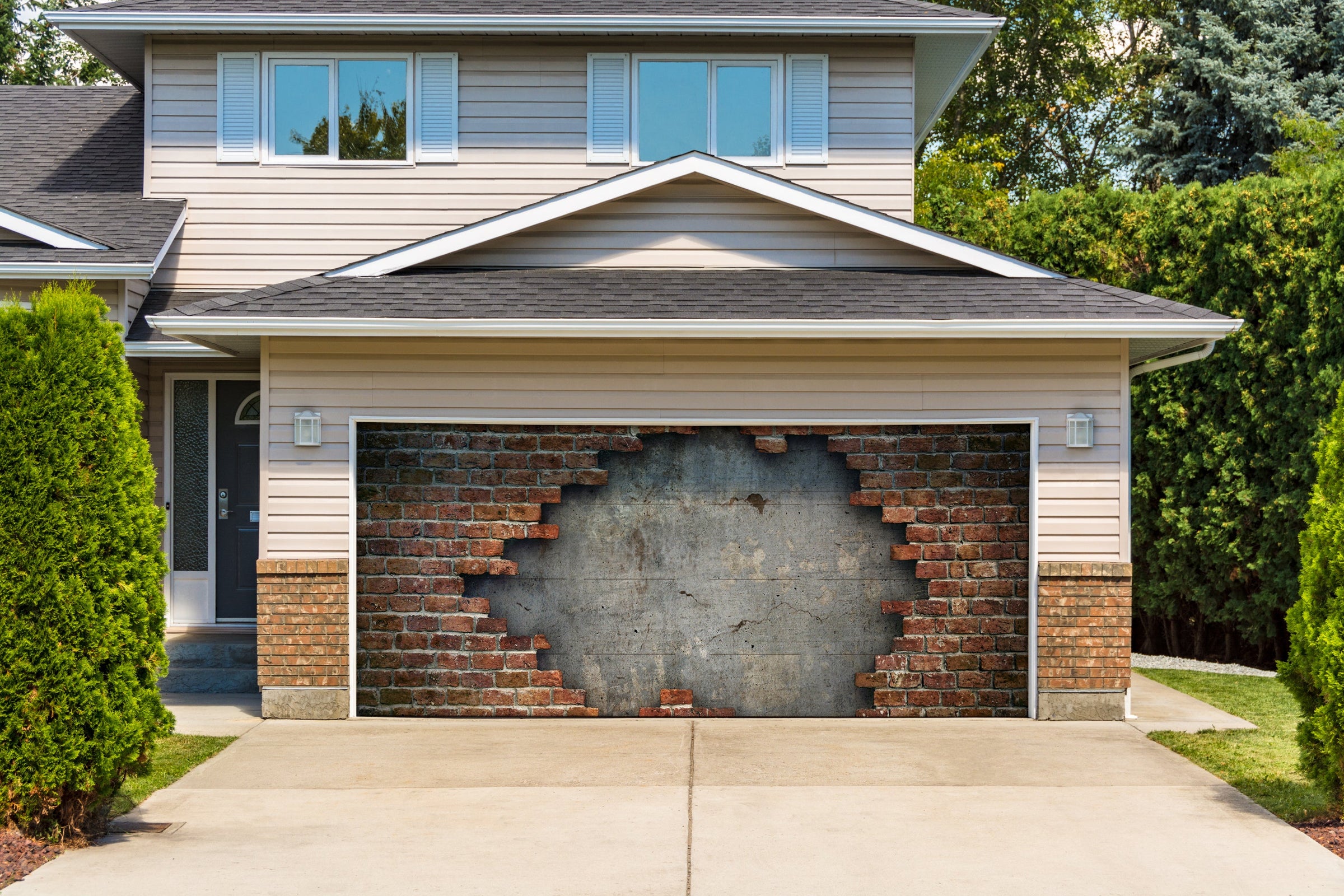 Brick Garage Door Cover Banner Backdrop | Decor Your Door™