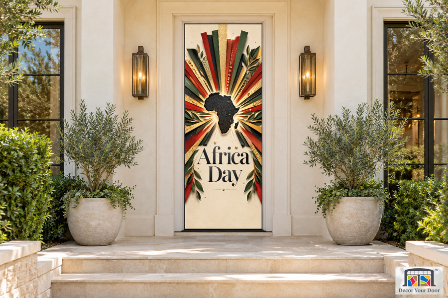 Sunburst Unity Africa Day front door cover, front door front