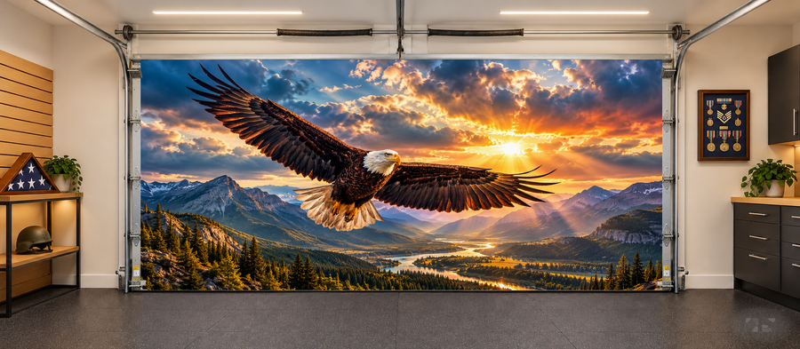 Bald Eagle Freedom Flight interior garage door cover — two car front