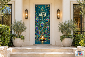 Peacock Jewel Mosaic Diwali Front Door Cover