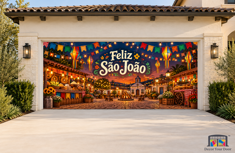 Arraial Twilight Square Festa Junina - Sao Joao garage door cover, exterior two front