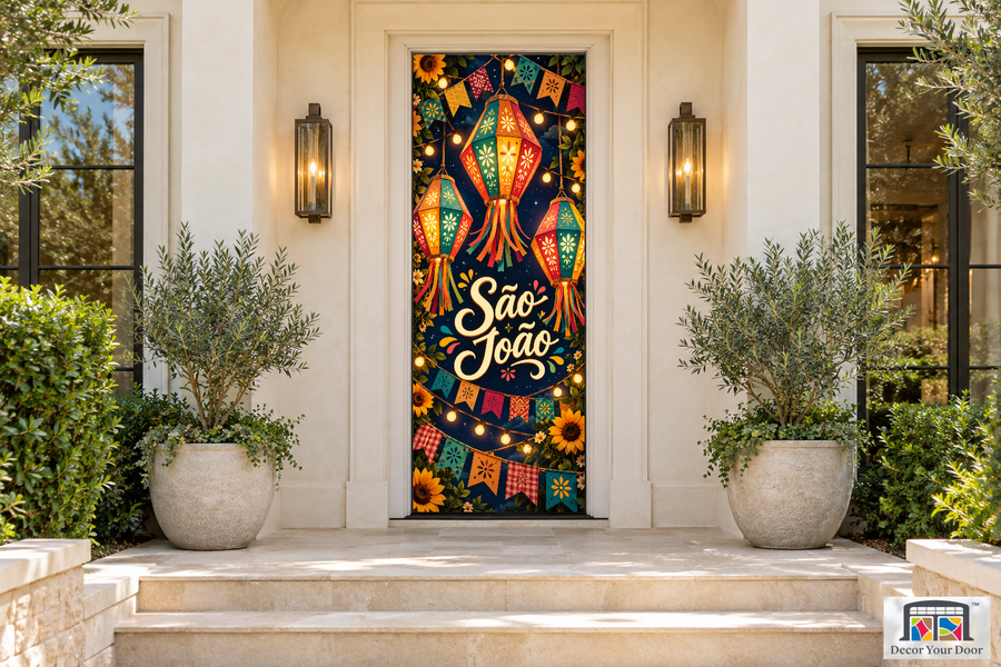 Paper Lantern Starlight Festa Junina - Sao Joao front door cover, front door front