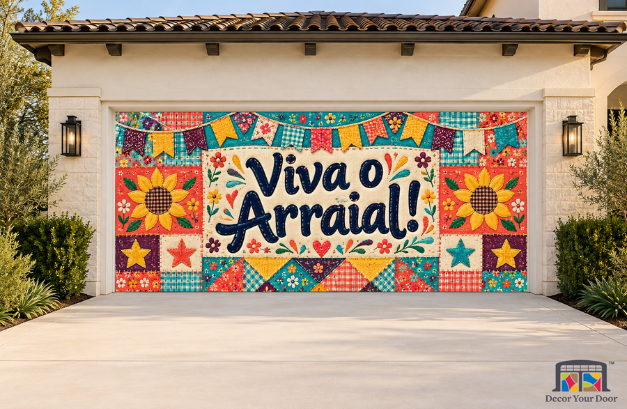 Patchwork Arraial Festa Junina - Sao Joao garage door cover, exterior two front