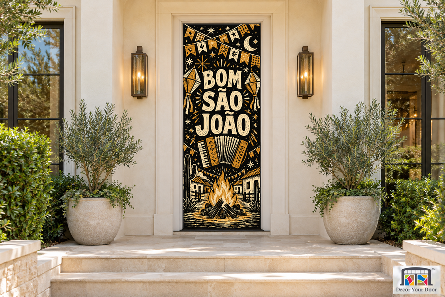 Sao Joao Woodcut Rhythm Festa Junina - Sao Joao front door cover, front door front