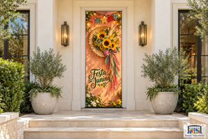 Straw Hat Sunflowers Festa Junina Front Door Cover