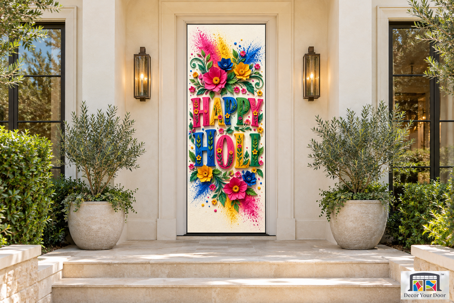 Holi Lettering Garden Holi front door cover, front door front