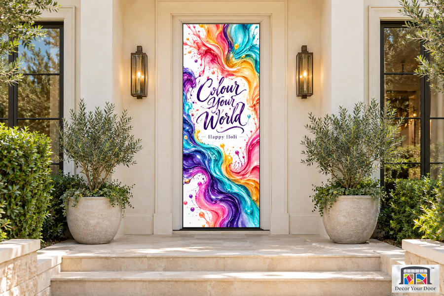 Liquid Colour Marble Holi front door cover, front door front