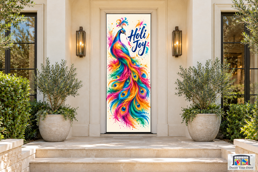 Pigment Peacock Holi front door cover, front door front