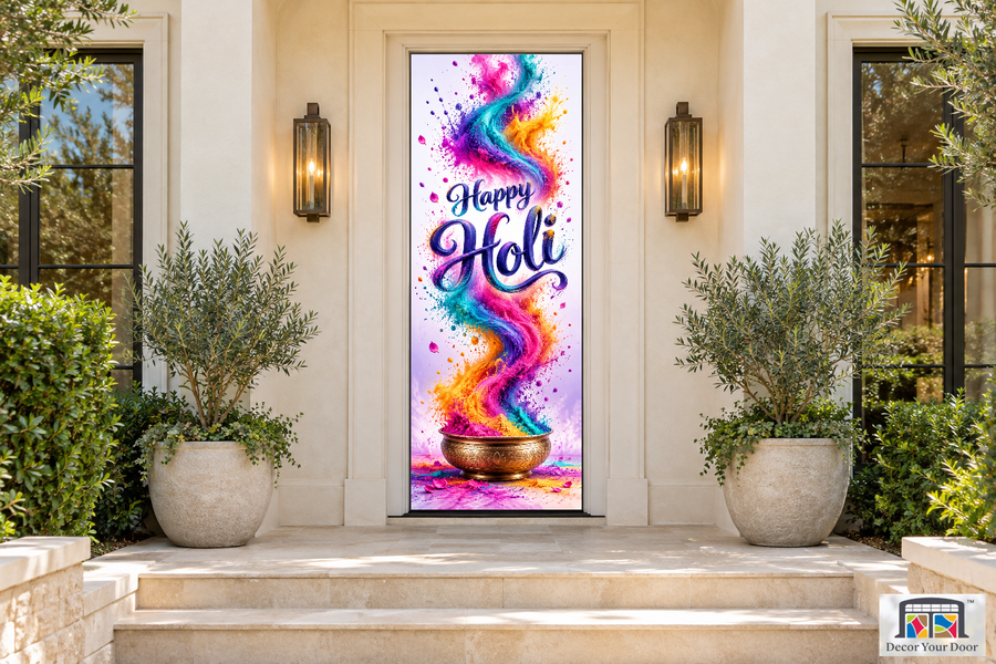 Vertical Colour Fountain Holi front door cover, front door front