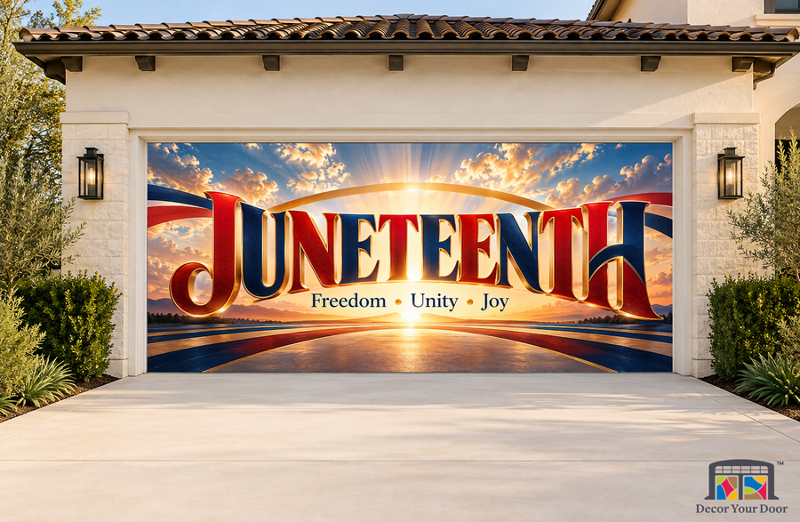 Juneteenth Bold Future Juneteenth garage door cover, exterior two front