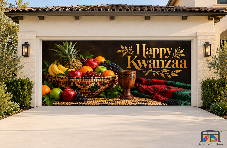 Harvest of Togetherness Kwanzaa garage door cover, exterior two front