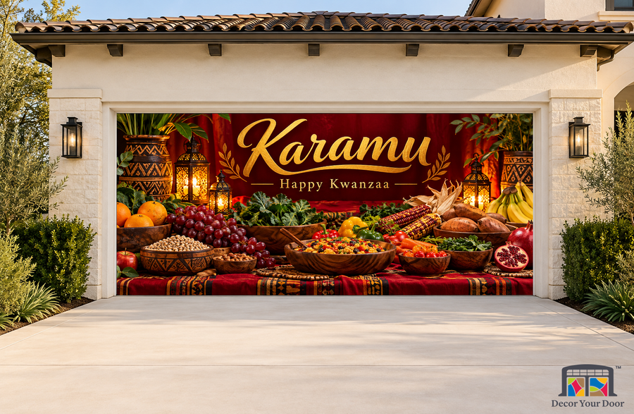 Karamu Evening Kwanzaa garage door cover, exterior two front