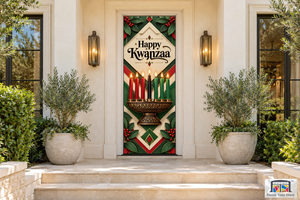 Seven Candle Emblem Kwanzaa Front Door Cover
