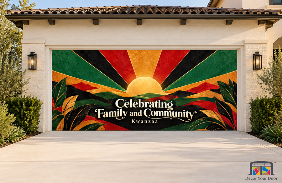 Seven Principles Radiance Kwanzaa garage door cover, exterior two front