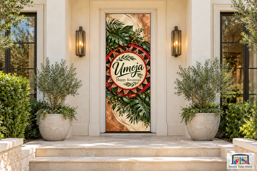 Umoja Botanical Welcome Kwanzaa front door cover, front door front