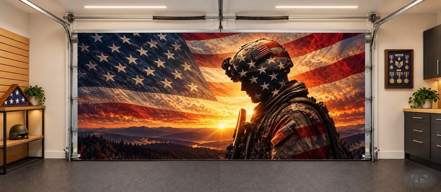 Silent Valor interior garage door cover — two car front