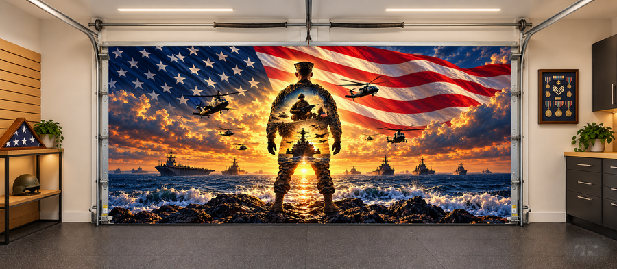 United We Stand interior garage door cover — two car front