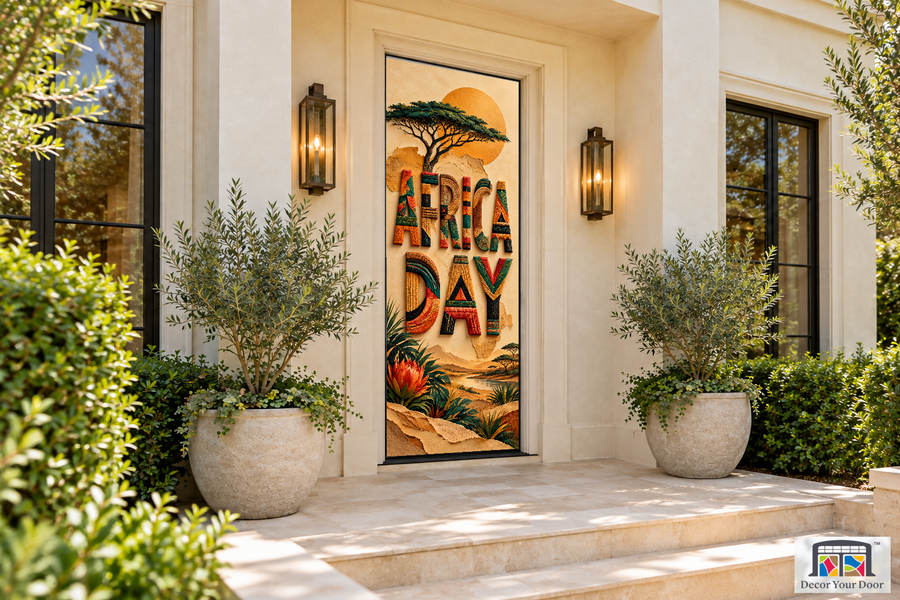 Africa Day Letter Sculpture Africa Day front door cover, front door angle