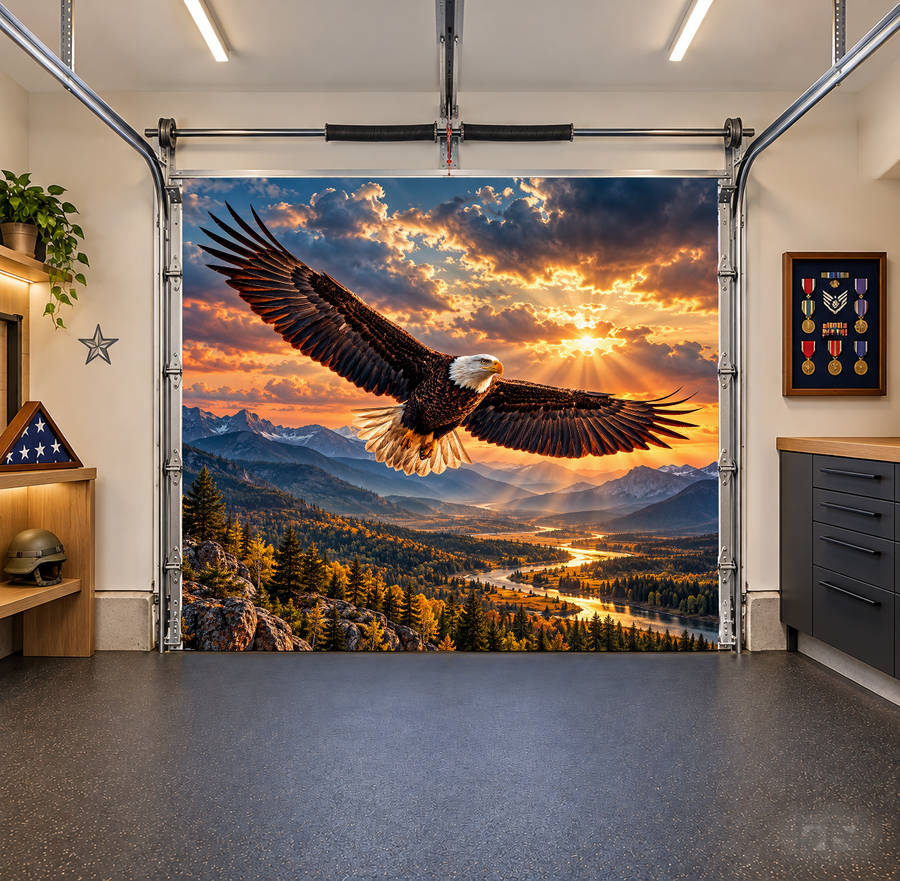 Bald Eagle Freedom Flight interior garage door cover — one car front