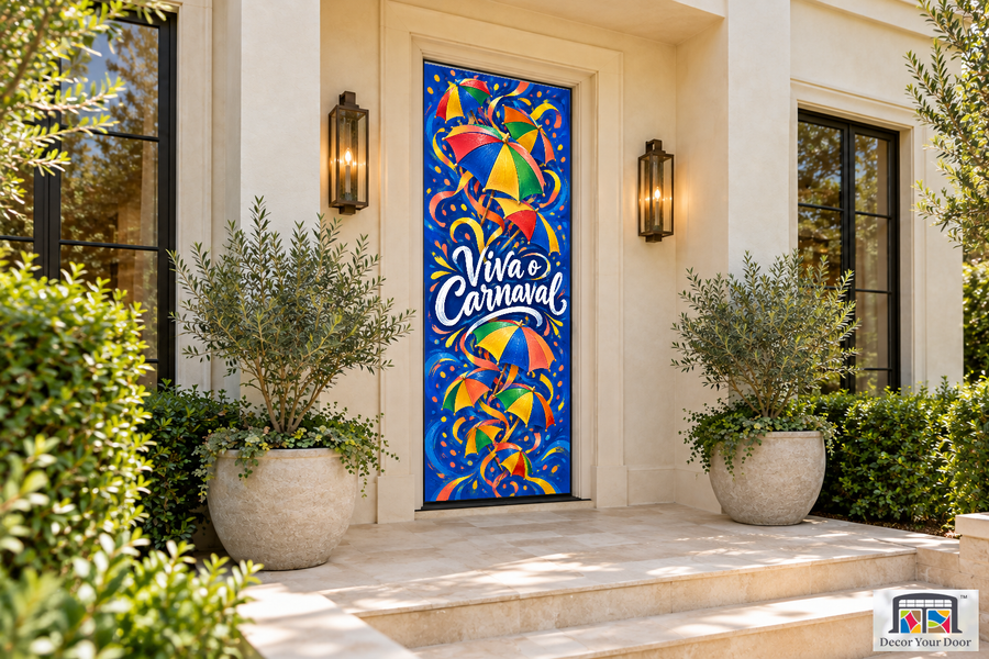 Frevo Fan Welcome Carnaval front door cover, front door angle
