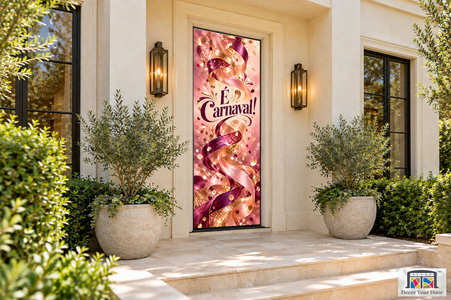 Sequin Ribbon Ascension Carnaval front door cover, front door angle
