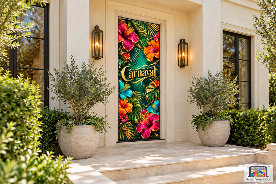 Tropical Carnival Bloom Carnaval front door cover, front door angle
