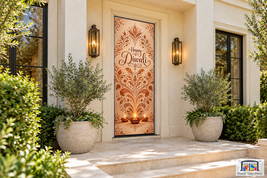 Copper Mehndi Geometry Diwali front door cover, front door angle