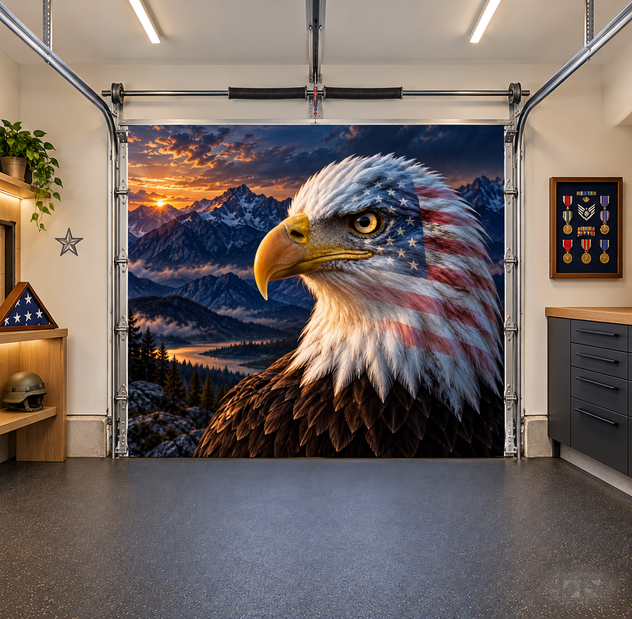 Eagle of Freedom interior garage door cover — one car front