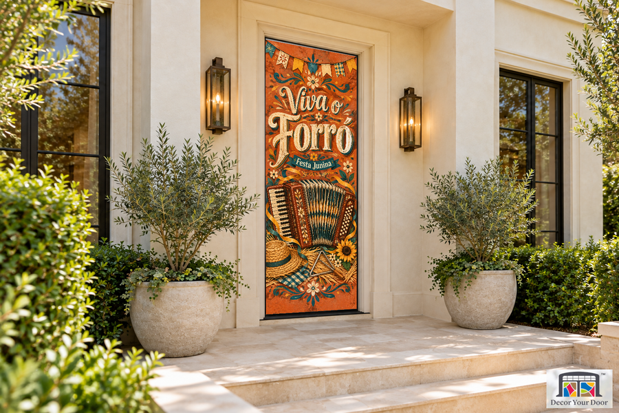 Accordion Serenade Festa Junina - Sao Joao front door cover, front door angle