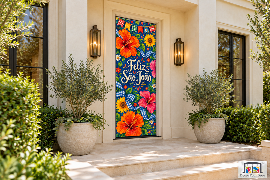 Chita Floral Welcome Festa Junina - Sao Joao front door cover, front door angle