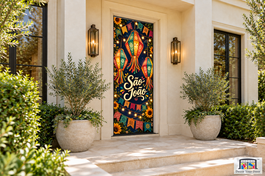 Paper Lantern Starlight Festa Junina - Sao Joao front door cover, front door angle