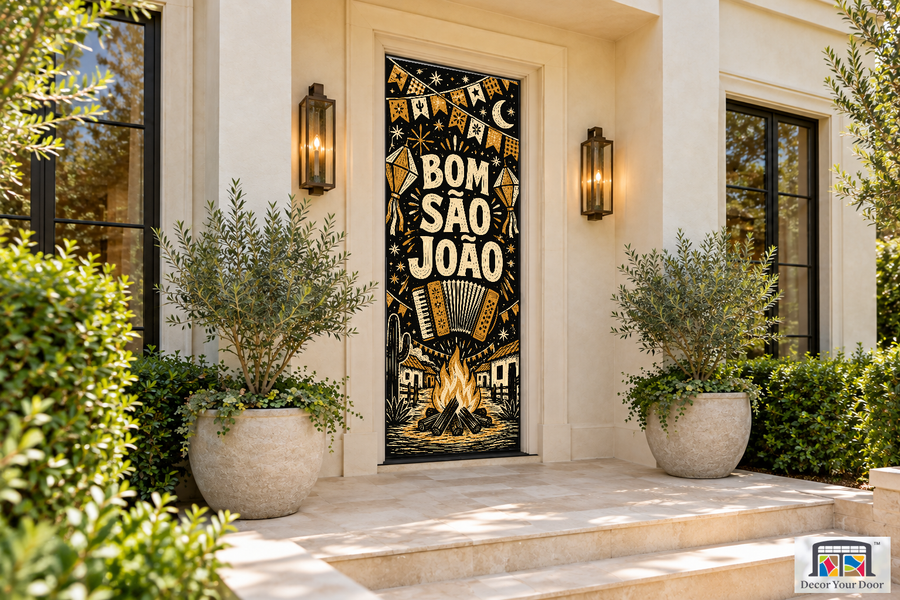 Sao Joao Woodcut Rhythm Festa Junina - Sao Joao front door cover, front door angle