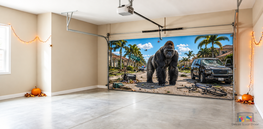 Gorilla Escape On Palm Street - Interior Garage Door Cover