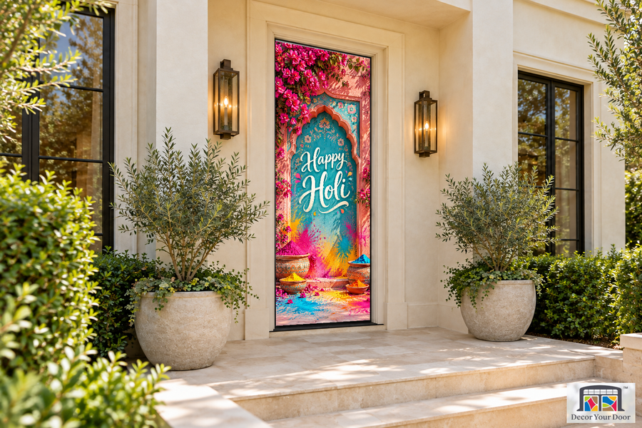 Bougainvillea Colour Courtyard Holi front door cover, front door angle