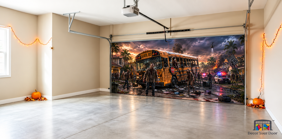 Alternate view of Zombie School Bus Outbreak - Interior Garage Door Cover