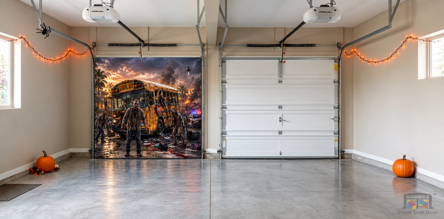 Zombie School Bus Outbreak - Interior Garage Door Cover