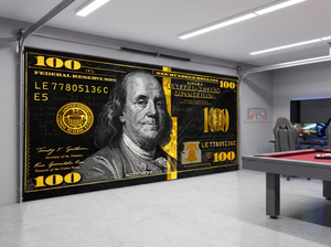 100 Dollar Bill Power – Game Room Interior Garage Door Cover