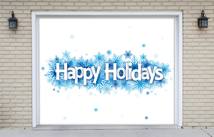 Happy Holidays with Snowflake Garage Door Cover Banner Wrap