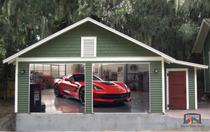 Corvette C7 rojo estacionado en el garaje - Vinilo para puerta de garaje n.° 2