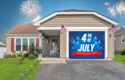 4th of July Fireworks Celebrations With USA Flag Garage Door Cover Banner