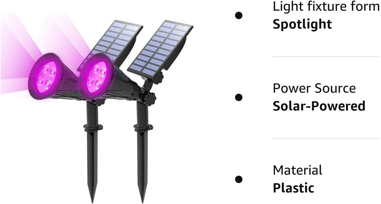 [2 Pack] LED Solar Spotlights, Waterproof Outdoor Security Landscape Lamps, Auto-on/Auto-Off by Day Angle Adjustable for Tree, Patio, Yard, Garden, Driveway, Stairs, Pool Area(Purple)