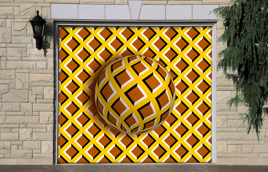 Ilusión óptica 3D abstracta con bola en movimiento: cubierta para puerta de garaje