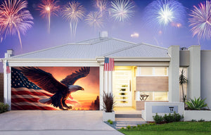 Cubierta para puerta de garaje con águila americana y la bandera de los Estados Unidos de América