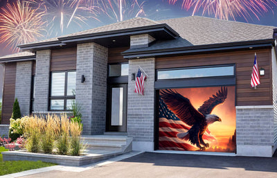 American Eagle And The Flag Of The United States Of America Garage Door Cover Banner