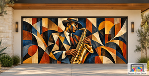 Cubist Jazz Rhythm Art Garage Door Cover