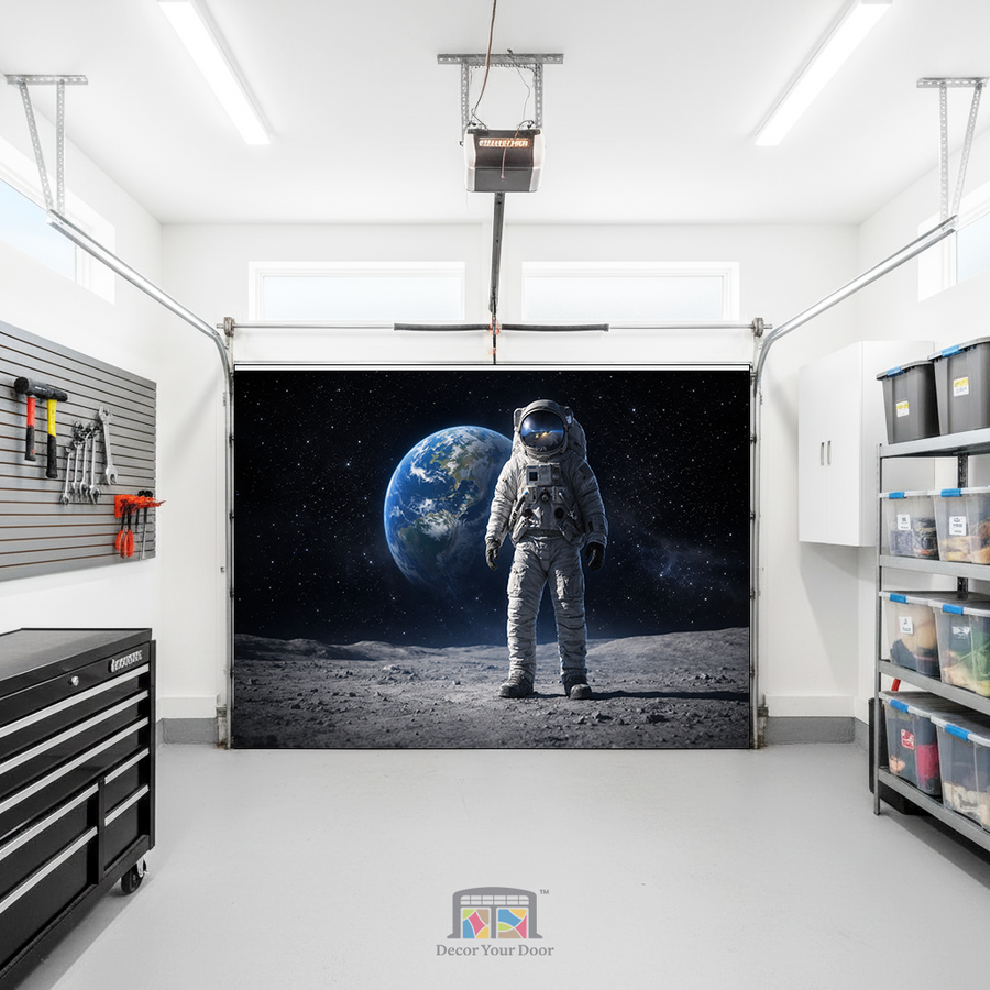 Astronautmøde i rummet – indvendigt garageportovertræk